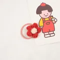Detailed close-up of handmade red crochet flower hair tie for little girls hair accessories - Red