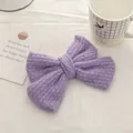 Detail of purple knitted double-layer bow hair clip with soft mohair texture - Taro Purple