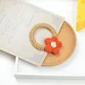 Élastique à cheveux tricoté main avec fleur orange et corde tressée marron - Khaki Avec Fleur