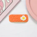 Cute orange plush hair clip with white flower detail for girls and women - Fried Egg / Orange Fried Egg