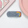 Plush grey lamb wool hair clip featuring a colorful 3D rainbow charm for girls - Rainbow / Lake Blue Rainbow