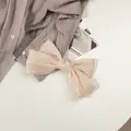 Dettaglio della trama satinata champagne perlato su una grande molletta per capelli - Beige