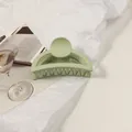 Detailed view of large avocado green matte claw clip on aesthetic magazine background - Bean Green