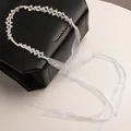 Eleganter weißer Perlen-Haarreif mit zarten Organza-Bändern für Hochzeitsfrisuren - Perlweiß