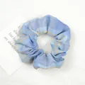 Blue and yellow plaid scrunchie hair tie with elastic fabric in a minimalist design - Blue Plaid (Ice Cream)