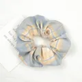 Blue and orange plaid checkered fabric scrunchie with elastic hair tie for women - Light Blue/Orange Plaid (Lemon Sea Salt)