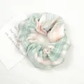 Chouchou à carreaux vert et rose pastel avec texture en tissu vichy élastique - Plaid Vert et Rose