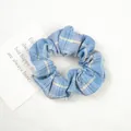 Chouchou à carreaux bleu clair avec texture plissée douce et motif vichy élégant - Plaid Bleu (Xueling)
