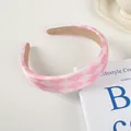 Détail d'un serre-tête à motif losanges rose et blanc avec doublure antidérapante - 14# Éponge à Losanges (3cm)