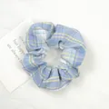 Chouchou à carreaux bleu et jaune en coton élastique avec texture froissée douce - Plaid Bleu et Jaune