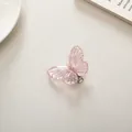 Pink translucent butterfly hair clip with crystal texture and fine line detailing - Transparent Pink