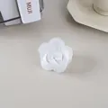 Gros plan détaillé d'une pince à cheveux en forme de fleur blanche givrée sur un bureau - Blanc Gelée