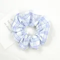 Chouchou géant à carreaux bleus et blancs en tissu de coton à texture plissée - Carreaux Bleu Blanc