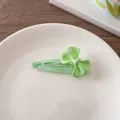 Primer plano de una pinza para el pelo con lazo verde menta en un plato decorativo - Verde