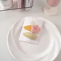 Fermagli per capelli in tessuto fatti a mano con fiori e motivo a scacchi gialli - Clip Per Bb Star Bb N. 54 (coppia) - Tonalità Gialla
