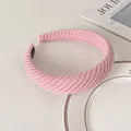 Pink chunky knit headband for women with handmade label and retro winter texture - 6# Light Pink