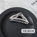 Detailed view of a 10.5cm silver metal hair claw clip with non-slip teeth for styling - Triangle (16#)