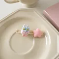 Detailed view of cute white bunny hair clip with heart glasses and pink star accessory - #1 Rabbit Pink Star