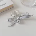 Detail von silbernem Haargummi mit transparenter Spirale und metallischer Perle - 1# Silberner Ring
