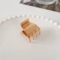 Elegant gold metal square hair claw clip for high ponytail styling on pearl plate - Medium Square Claw - Gold