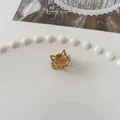 Mini gold metal hair claw clip with cat ear design in polished alloy for women - Gold Cat