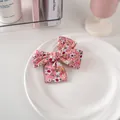 Fermaglio per capelli rosa con fiocco in tessuto floreale per bambine stile vintage - Tessuto N. 8 - Fiori Rosa E Bianchi