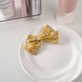 Fermaglio per capelli a fiocco giallo con motivo floreale fatto a mano per bambine - Tessuto N. 9 - Floreale Giallo E Bianco