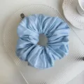 Close-up of oversized light blue scrunchie with soft pleated chiffon fabric texture - 2# Blue