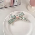 Fermaglio per capelli a fiocco a quadri verdi per bambina con pizzo bianco e rosa - 31# Bordo In Pizzo - Quadri Verdi