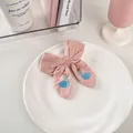 Fermaglio per capelli rosa con fiocco per bambine e ricamo a cigno con corona d'oro - 36# Cigno - Rosa Chiaro