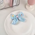 Fermaglio per capelli a fiocco in tessuto azzurro con ricami floreali per bimbe - 42# Fiore Piccolo - Blu