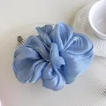 Macro shot of light blue oversized scrunchie with silky pleated texture and soft sheen - 2# Blue