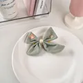 Fermaglio per capelli con fiocco in tessuto verde e ricami floreali per bambine - 44# Fiore Piccolo - Verde