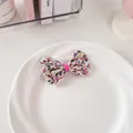 Fermaglio per capelli a fiori per bambina in tessuto beige con fiocco rosa - Fiocco Rosa Fluorescente Da 65 Libbre