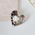 Detailed view of silver heart-shaped hair clip with colorful enamel dots on stone - 4.5CM / Large Heart Multicolor Dot Style (No.9)