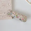 Close-up of a silver rectangular hair clip featuring colorful enamel dots on a stone base - 6cm / Solid Rectangular Multicolor Dot Style (No.7)