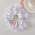 Chouchou en dentelle à pois avec nœud rose et étiquette fait main pour coiffure chignon - Pois Noir Blanc