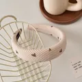 Cerchietto in velluto a coste beige con cuori marroni e design imbottito morbido - Bordo largo ispessito / Beige - Cerchietto