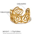 Verstelbare gouden roestvrijstalen open ring met een hol roosvormig wervelontwerp - Holle Roos Spiraal Stijl / Goud (A2-2-250410-2)