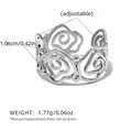 Verstellbarer Silberring mit Wirbel-Rosenmuster, Breite 1,06 cm und Gewicht 1,77 g - Hohles Rosenblüten-Modell (A1-6-2512072-8) / Silber