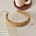 Cerchietto in velluto a coste kaki con cuori ricamati e design ampio vintage - Bordo largo ispessito / Caffè - Cerchietto
