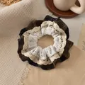 Retro brown plaid scrunchie with white lace trim for elegant high skull hairstyle - Yellow Plaid Lace Scrunchie