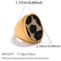 Vintage gold ring with leopard print horsehair inlay and large statement oval face - Bold Oversized Statement Ring (241029-1)