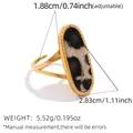 Vintage adjustable gold ring with oversized oval leopard print faux fur statement top - Oval Oversized Ring (241024-2)