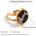 Adjustable gold ring featuring a round leopard print faux fur inlay for women - Minimalist Round Face Ring (241024-6) / Leopard Print Gold