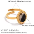 Golden adjustable ring with leopard print faux fur inlay and polished finish - Rectangular Simple Style (JZ1103-8) / Cow Print Gold