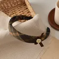 Vintage plaid padded headband in Korean academy style with high top and brown bow - Yellow Plaid Headband