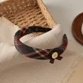 Retro plaid headband with side bow and button detail in vintage academic style - Red Plaid Headband