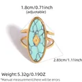 Vintage gold-plated stainless steel ring with turquoise stone and adjustable open band - Rhombus Metal Decor Style (A18-6-2512233) / Adjustable Open