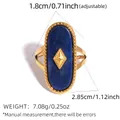Vintage oval ring in gold finish with deep blue stone and adjustable open band - Adjustable / Deep Blue (Lapis Lazuli Look)